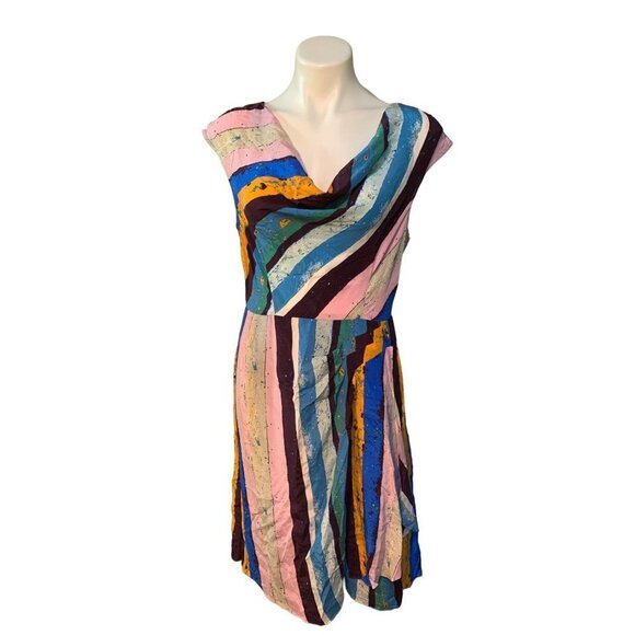 Tracy Reese Silk Watercolor Draped Sheath Dress Stripes Size 10 - Picture 1 of 9